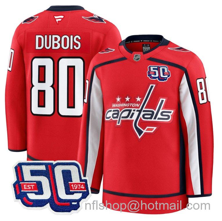 Men's Washington Capitals Pierre Dubois #80 50th Anniversary Red Stitched Hockey Jersey