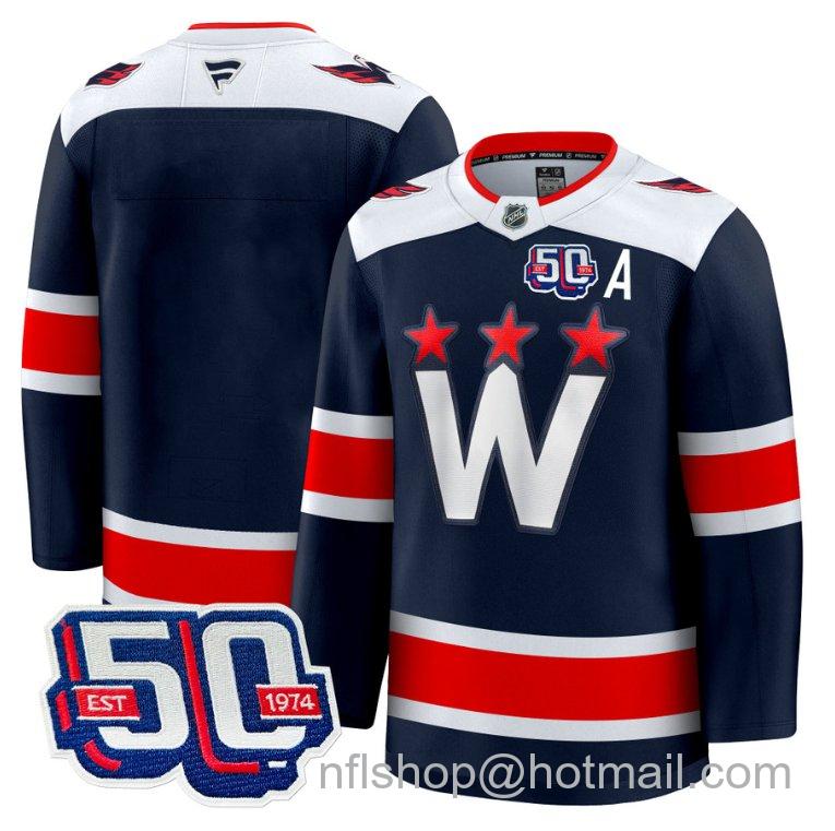 Men's Washington Capitals Blank 50th Anniversary Premium Navy Stitched Hockey Jersey