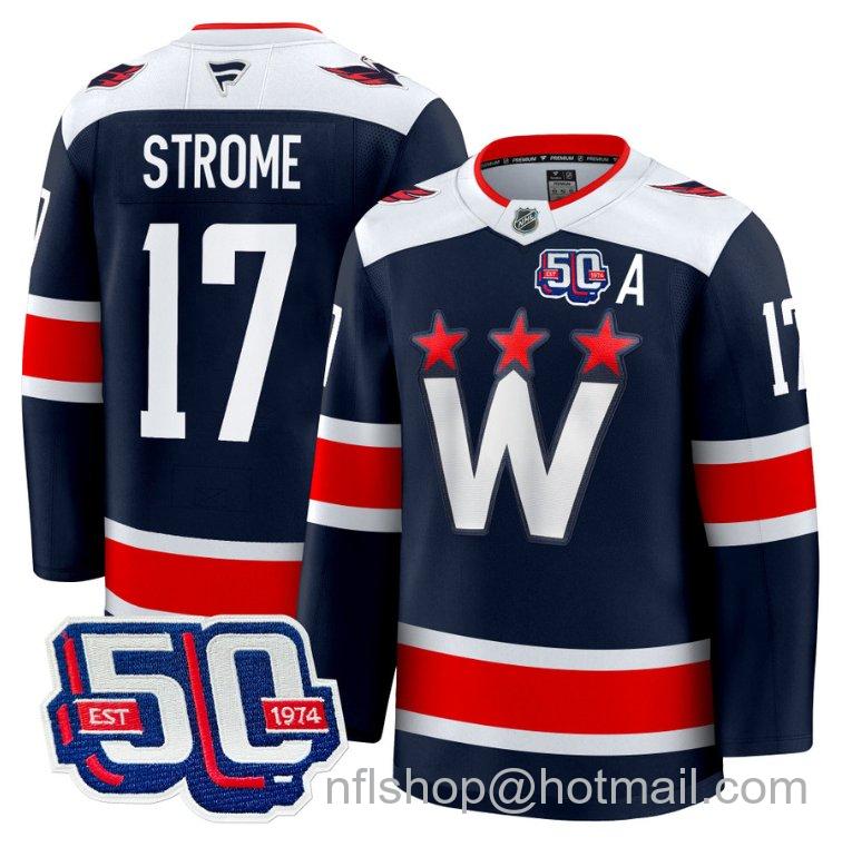 Men's Washington Capitals Dylan Strome #17 Team 50th V2 Navy Stitched Hockey Jersey
