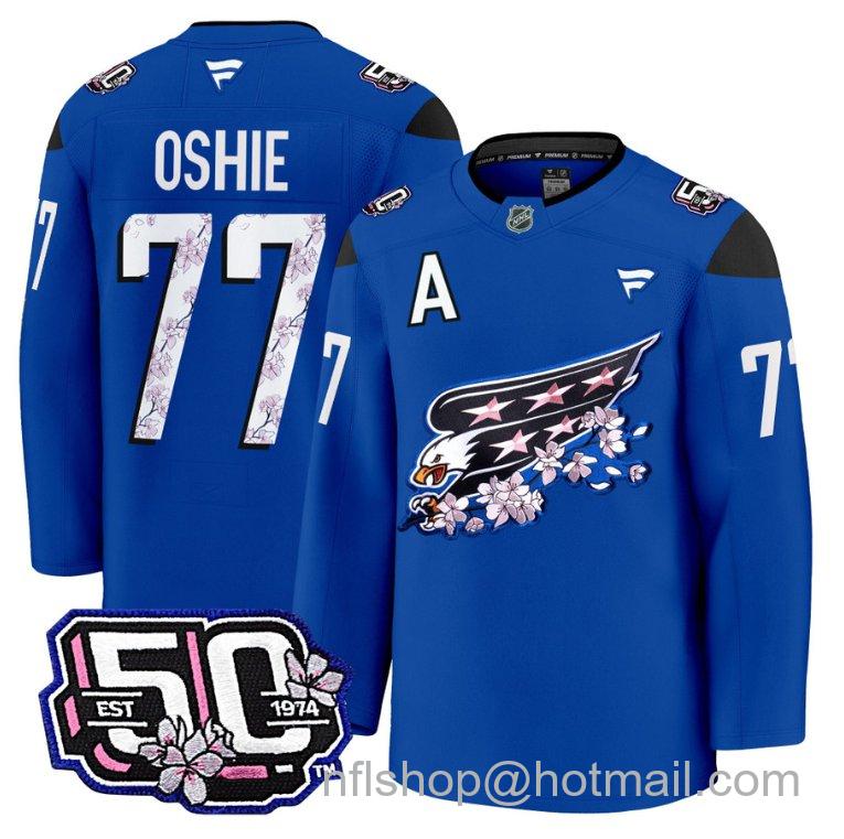 Men's Washington Capitals TJ Oshie #77 Screaming Eagle 50th Anniversary Royal Stitched Hockey Jersey