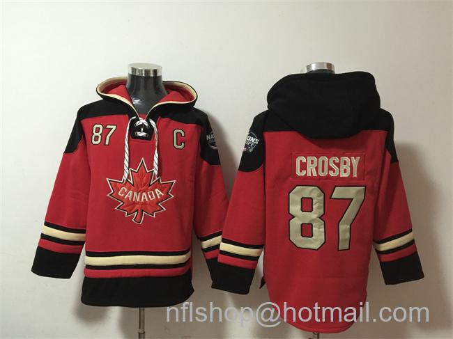 Men's Team Canada #87 Sidney Crosby 2025 4 Nations Face-Off Red Black Ageless Must-Have Lace-Up Pullover Hoodie