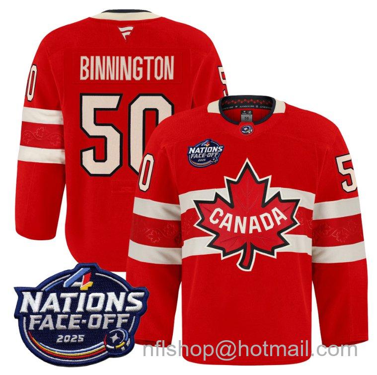 Youth Team Canada Jordan Binnington #50 4 Nations Face-Off 2025 Pro Red Stitched Hockey Jersey