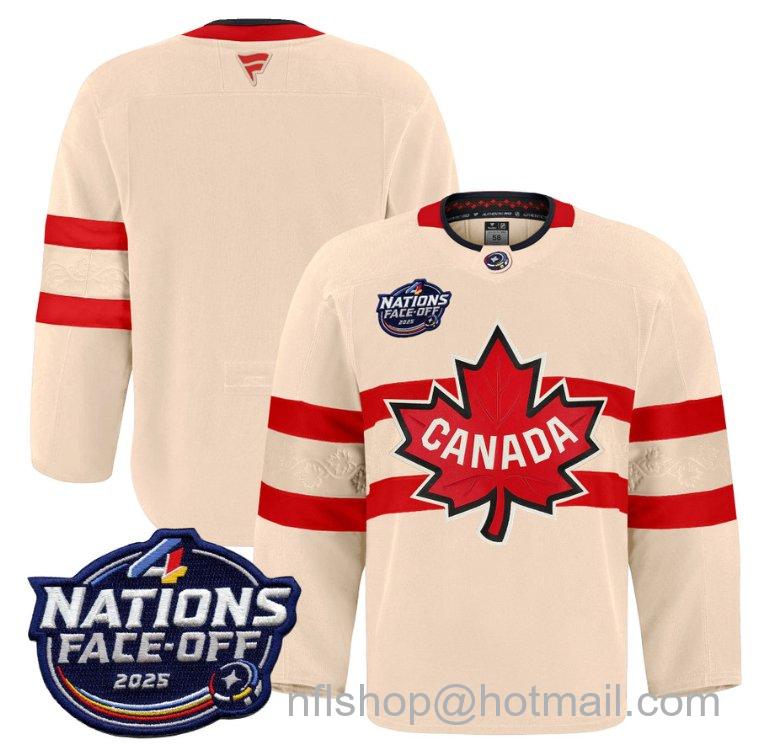 Youth Team Canada Blank 4 Nations Face-Off 2025 Pro Cream Stitched Hockey Jersey