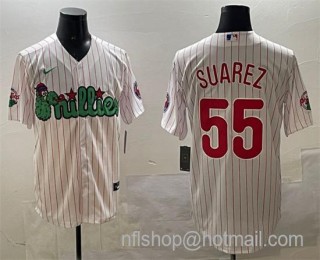 Men's Philadelphia Phillies #55 Ranger Suárez White Phanatic Cool Base Stitched Jersey