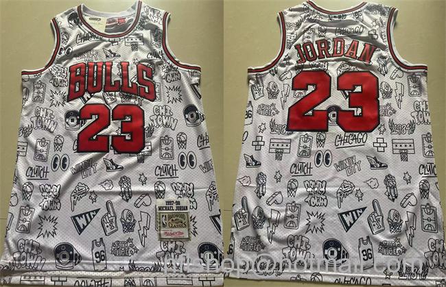 Men's Chicago Bulls #23 Michael Jordan White 1997-98 Stitched Basketball Jersey