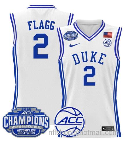 Men's Duke Blue Devils Cooper Flagg #2 2025 ACC Champions Stitched White Jersey