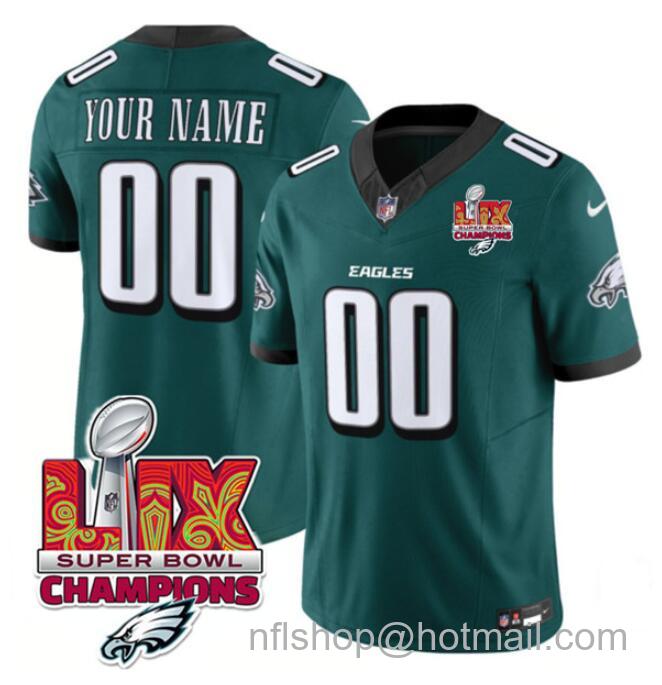 Youth Philadelphia Eagles ACTIVE PLAYER Custom Green 2025 Eagles Logo Super Bowl LIX Patch New F.U.S.E. Vapor Limited Stitched Jersey