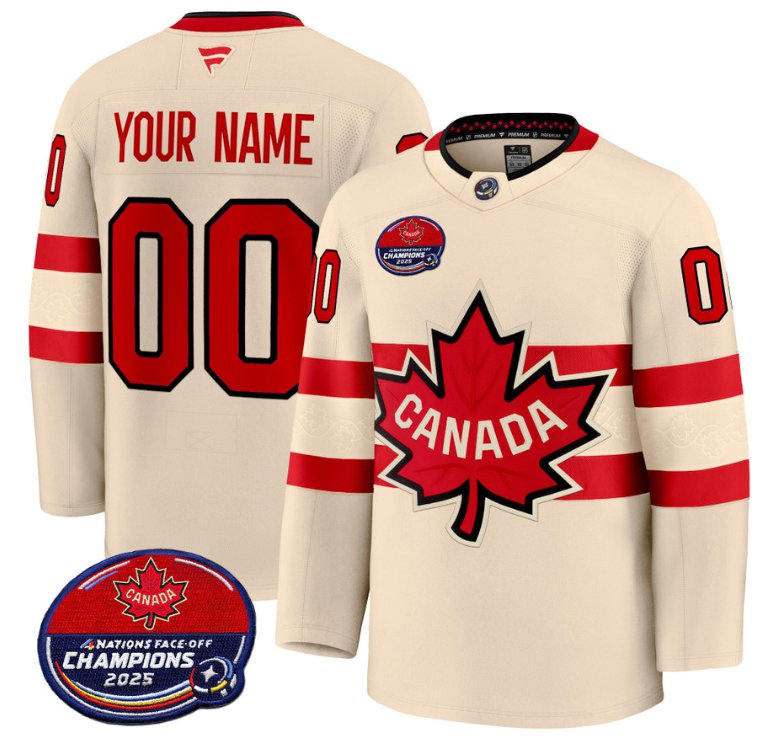 Men's Canada Custom Cream 4 Nations Face-Off 2025 Champions V2 Stitched Hockey Jersey
