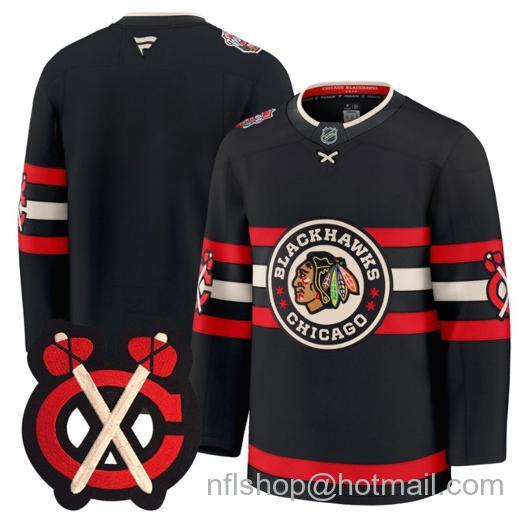 Men's Chicago Blackhawks Blank Team Winter Classic Patch Premium Black Stitched Jersey