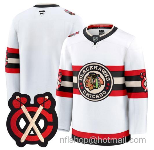 Men's Chicago Blackhawks Blank Team Winter Classic Patch Premium White Stitched Jersey