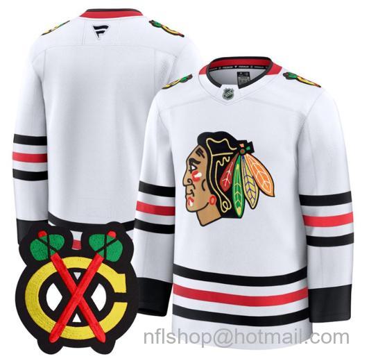 Men's Chicago Blackhawks Blank Team Premium All White Stitched Jersey