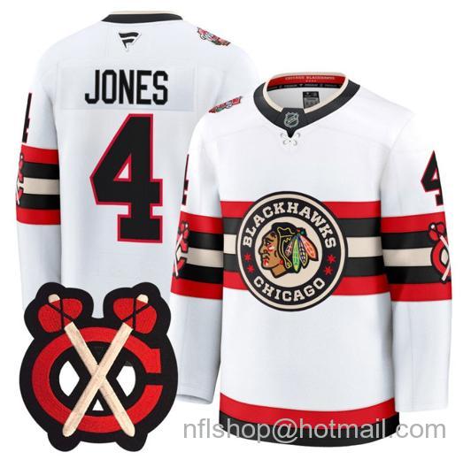 Men's Chicago Blackhawks Seth Jones #4 Winter Classic Patch White Stitched Jersey