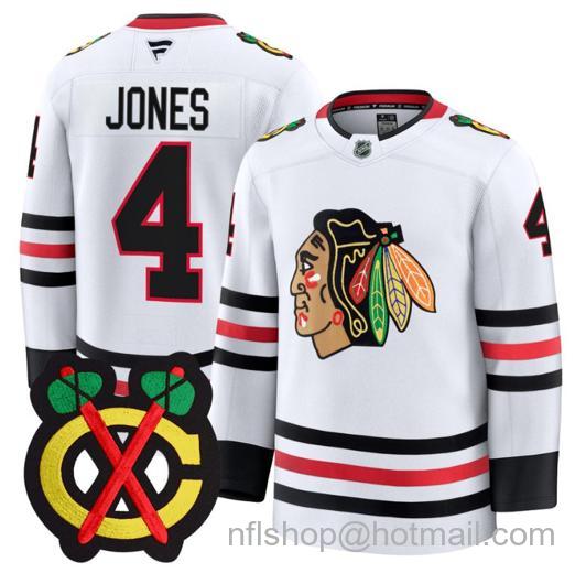 Men's Chicago Blackhawks Seth Jones #4 Premium All White Stitched Jersey