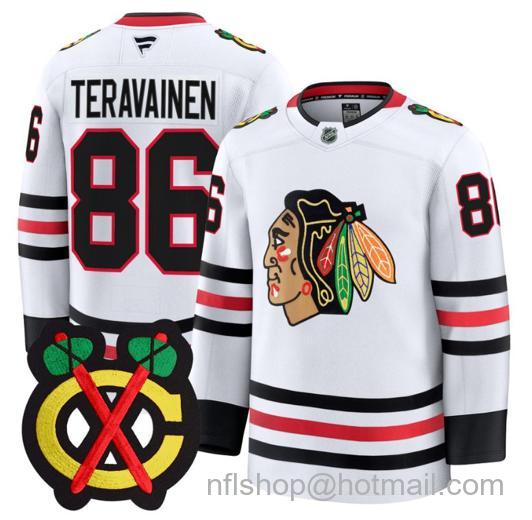 Men's Chicago Blackhawks Teuvo Teravainen #86 Premium All White Stitched Jersey