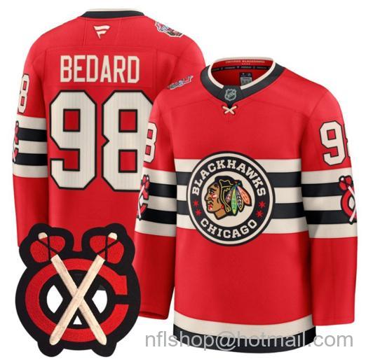 Men's Chicago Blackhawks Connor Bedard #98 Winter Classic Patch Red Stitched Jersey