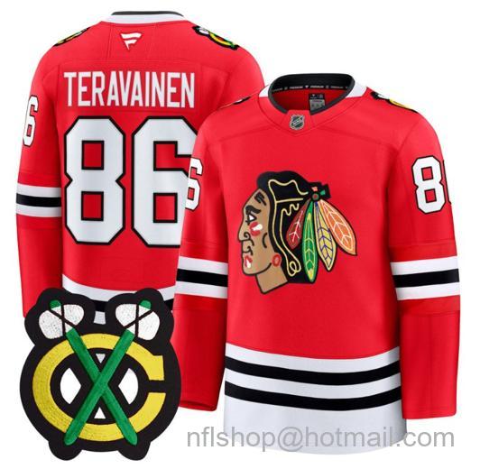 Men's Chicago Blackhawks Teuvo Teravainen #86 Premium All Red Stitched Jersey