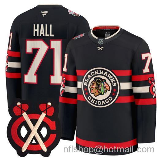 Men's Chicago Blackhawks Taylor Hall #71 Winter Classic Patch Black Stitched Jersey