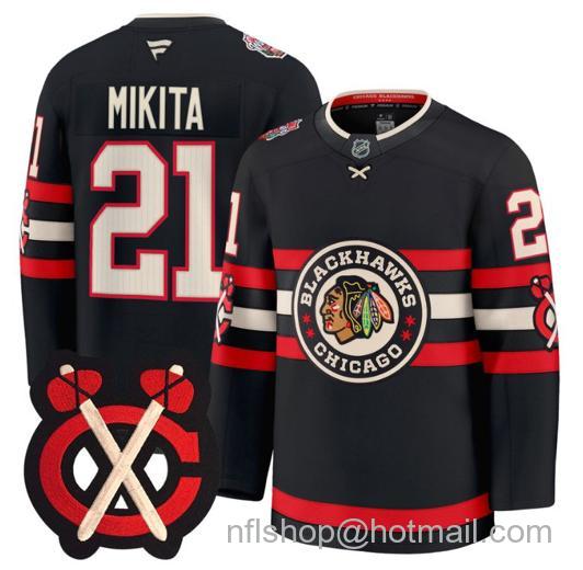 Men's Chicago Blackhawks Stan Mikita #21 Winter Classic Patch Black Stitched Jersey