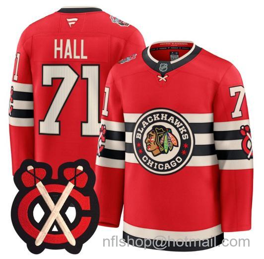 Men's Chicago Blackhawks Taylor Hall #71 Winter Classic Patch Red Stitched Jersey