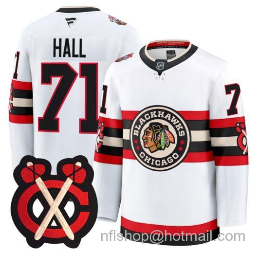 Men's Chicago Blackhawks Taylor Hall #71 Winter Classic Patch White Stitched Jersey