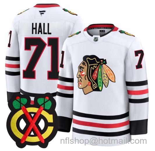 Men's Chicago Blackhawks Taylor Hall #71 Premium All White Stitched Jersey