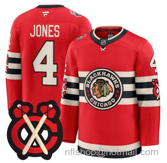 Men's Chicago Blackhawks Seth Jones #4 Winter Classic Patch Red Stitched Jersey