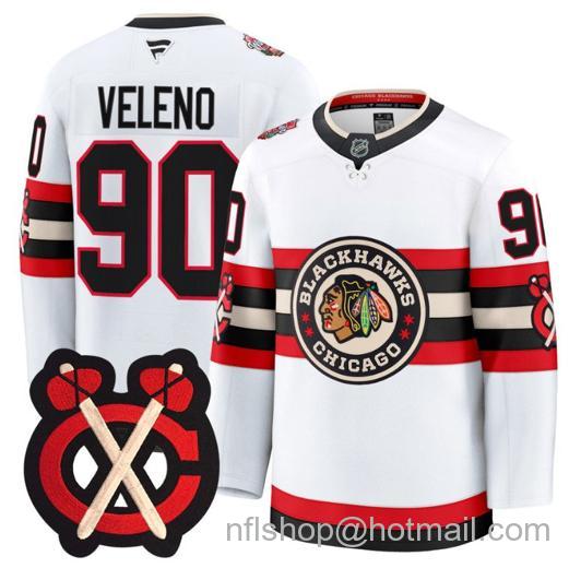 Men's Chicago Blackhawks Joe Veleno #90 Winter Classic Patch White Stitched Jersey