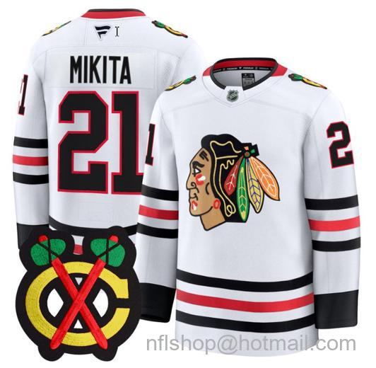 Men's Chicago Blackhawks Stan Mikita #21 Premium All White Stitched Jersey