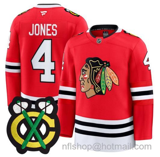 Men's Chicago Blackhawks Seth Jones #4 Premium All Red Stitched Jersey