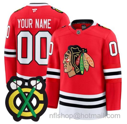 Men's Custom Chicago Blackhawks Name Number Premium All Stitched Jersey Red