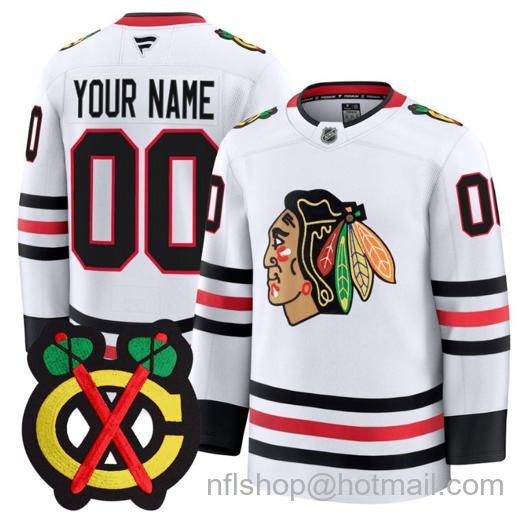 Men's Custom Chicago Blackhawks Name Number Premium All Stitched Jersey White