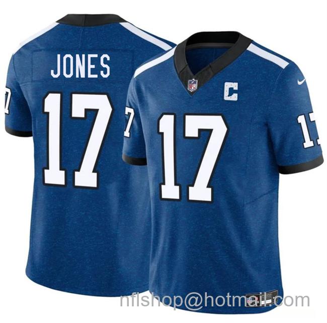 Men's Indianapolis Colts #17 Daniel Jones Blue 2025 F.U.S.E. Throwback Vapor Limited Stitched Football Jersey