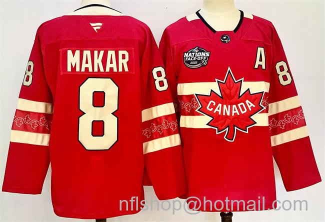 Men's Canada #8 Cale Makar Red 2025 4 Nations Face-Off Premium Stitched Jersey