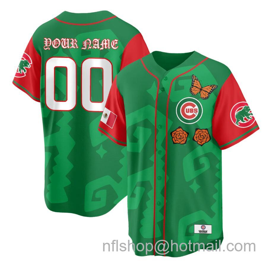 Men's Chicago Cubs ACTIVE PLAYER Custom Green Red 'Xicago' Mexican Heritage Stitched Baseball Jersey