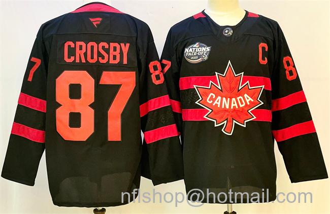 Men's Canada #87 Sidney Crosby Black 2025 4 Nations Face-Off Premium With C Patch Stitched Jersey