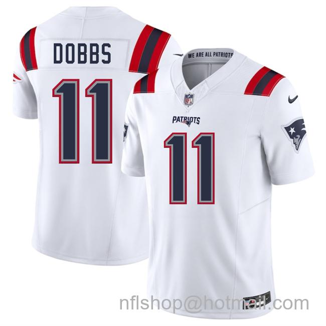 Men's New England Patriots #11 Joshua Dobbs White 2025 F.U.S.E. Vapor Limited Stitched Football Jersey