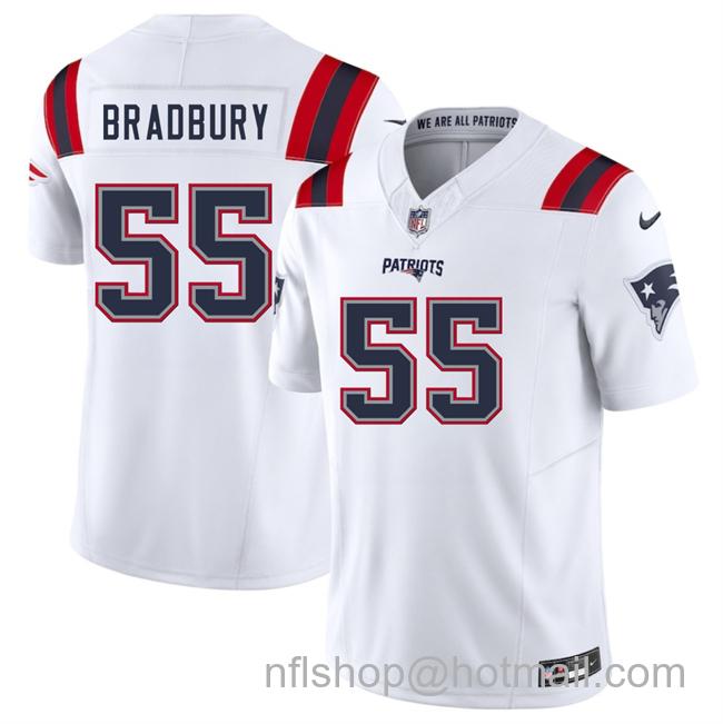 Men's New England Patriots #55 Garrett Bradbury White 2025 F.U.S.E. Vapor Limited Stitched Football Jersey
