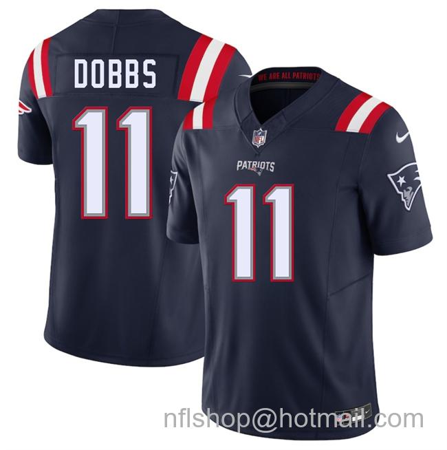 Men's New England Patriots #11 Joshua Dobbs Navy 2025 F.U.S.E. Vapor Limited Stitched Football Jersey