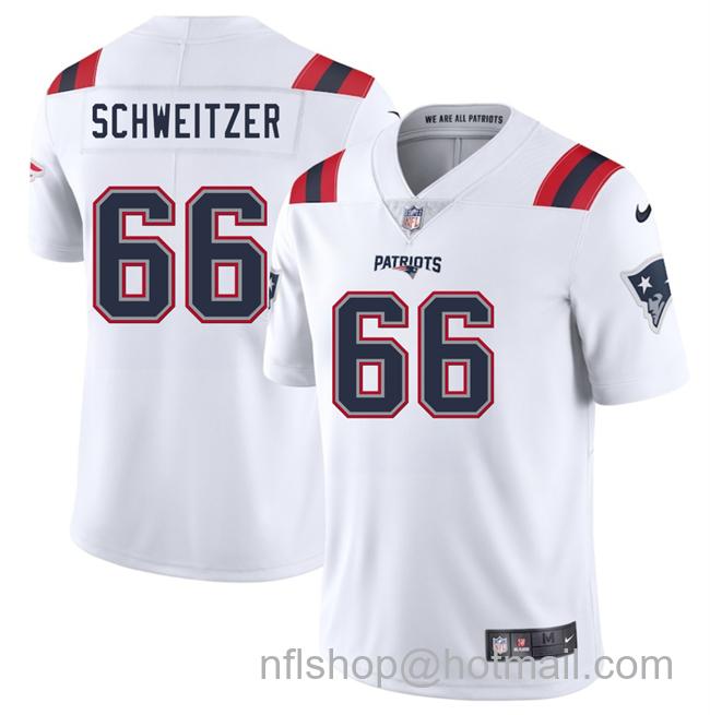 Men's New England Patriots #66 Wes Schweitzer White 2025 Vapor Limited Stitched Football Jersey