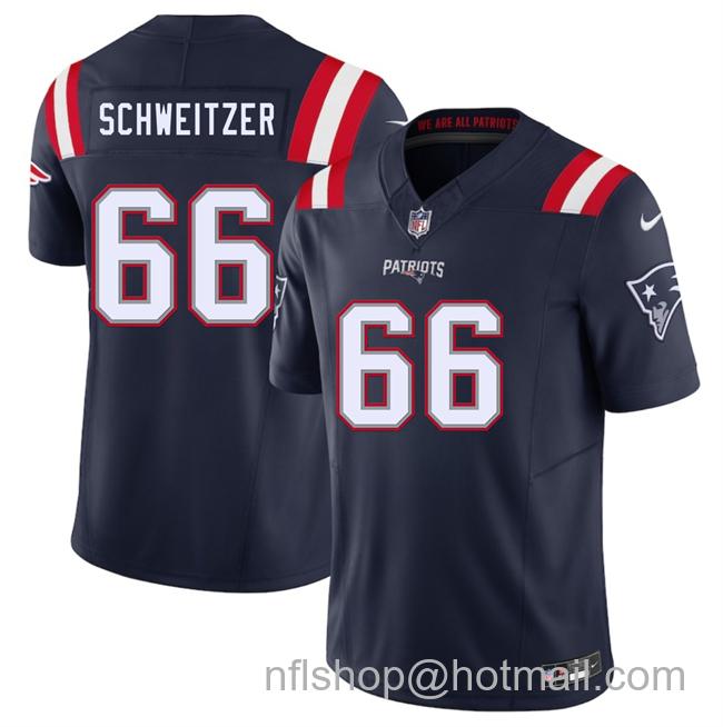 Men's New England Patriots #66 Wes Schweitzer Navy 2025 F.U.S.E. Vapor Limited Stitched Football Jersey