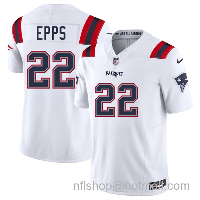 Men's New England Patriots #22 Marcus Epps White 2025 F.U.S.E. Vapor Limited Stitched Football Jersey