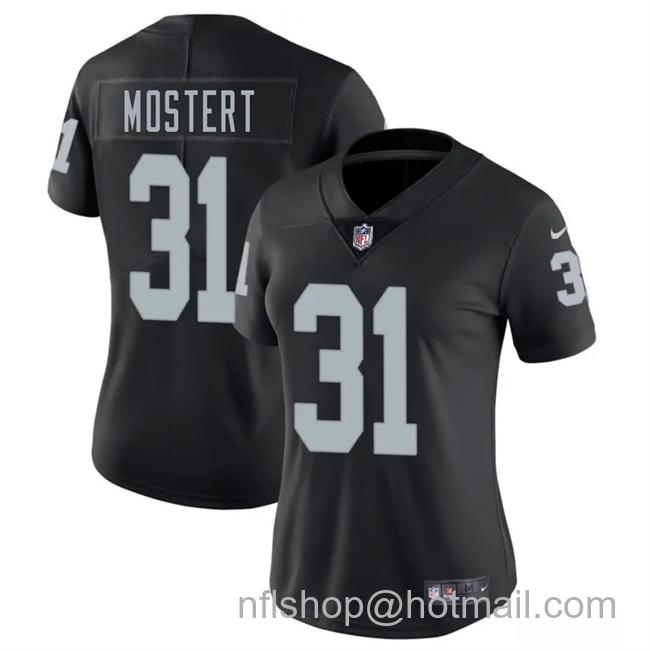 Women's Las Vegas Raiders #31 Raheem Mostert Black 2025 Vapor Stitched Jersey
