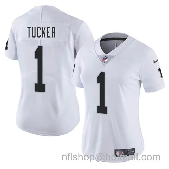 Women's Las Vegas Raiders #1 Tre Tucker White 2025 Vapor Stitched Jersey