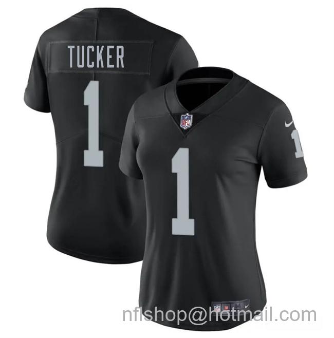 Women's Las Vegas Raiders #1 Tre Tucker Black 2025 Vapor Stitched Jersey