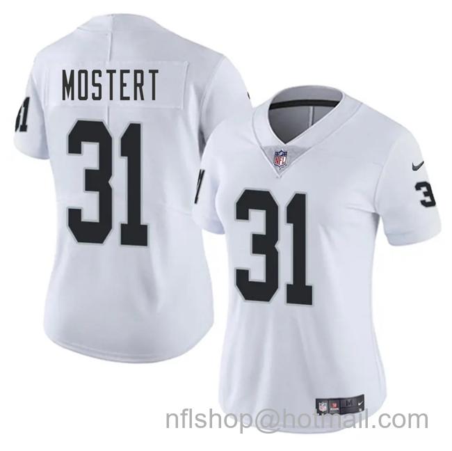 Women's Las Vegas Raiders #31 Raheem Mostert White 2025 Vapor Stitched Jersey