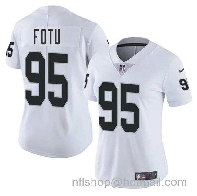 Women's Las Vegas Raiders #95 Leki Fotu White 2025 Vapor Stitched Jersey