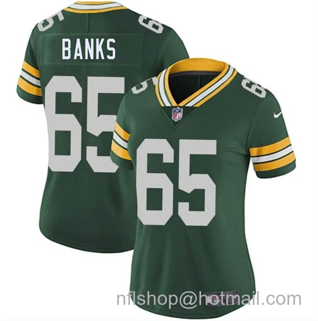 Women's Green Bay Packers #65 Aaron Banks Green 2025 Vapor Untouchable Limited Stitched Jersey