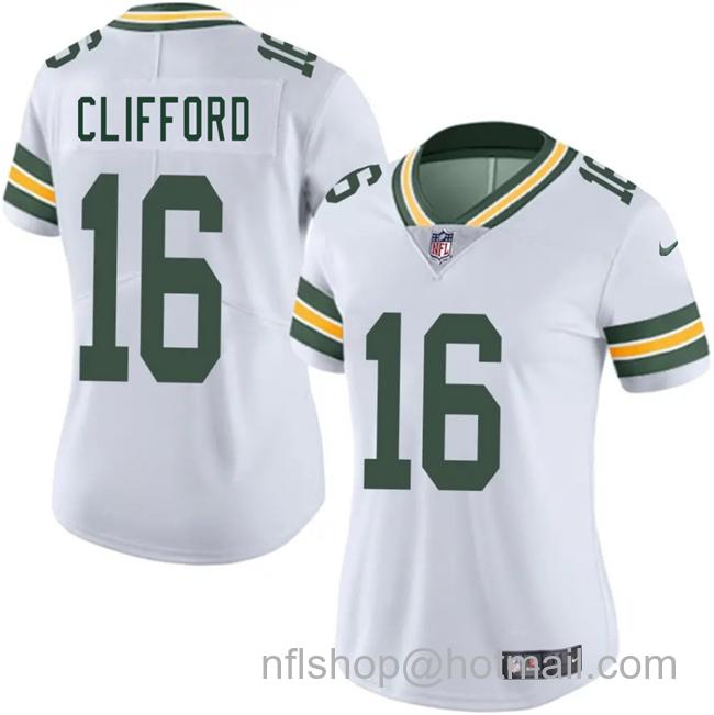Women's Green Bay Packers #16 Sean Clifford White 2025 Vapor Untouchable Limited Stitched Jersey