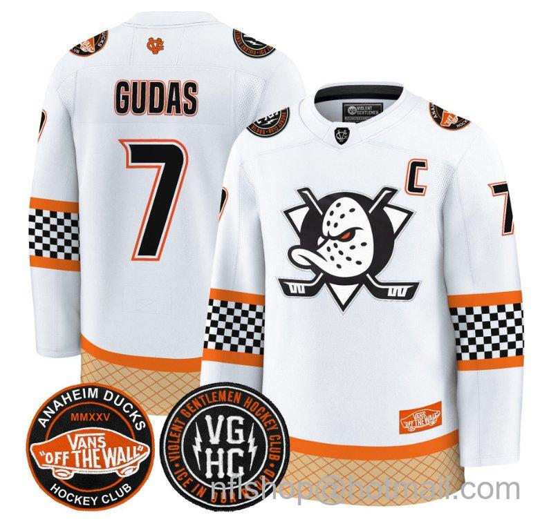 Men's Anaheim Ducks Radko Gudas #7 Checkerboard 2025 Premium Stitched White Jersey