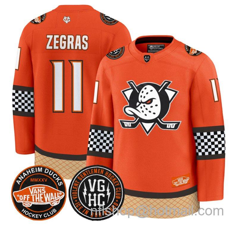 Men's Anaheim Ducks Trevor Zegras #11 Checkerboard 2025 Premium Stitched Orange Jersey